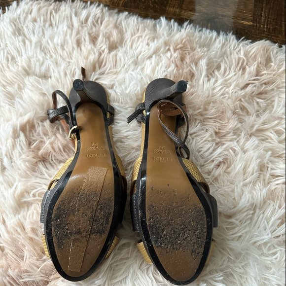 Fendi Twisted T-Strap Two-Tone Sandal, Gold - Picture 3 of 6